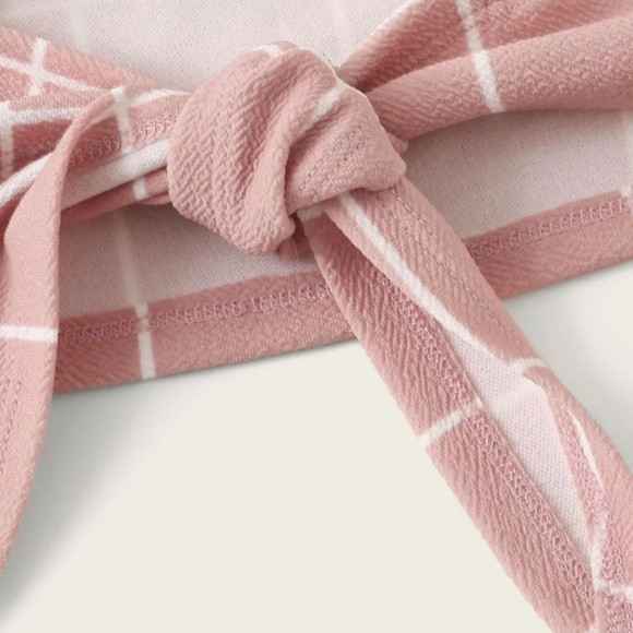 SHEIN Girls Tie Back Grid Print Top and Pants Set - Picture 4 of 5